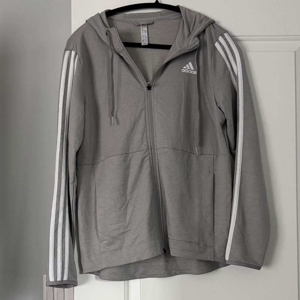 Adidas Gray Hoodie with White Stripes